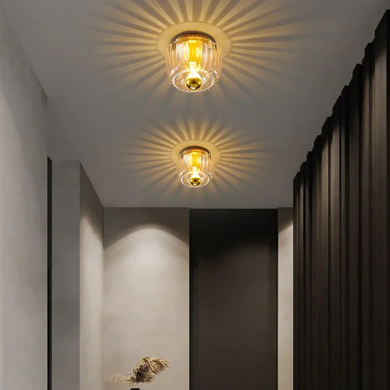 Modern Luxury Glass Sun Shape Full Copper Dual Purpose 1-Light Flush Mount Light Cuvalon