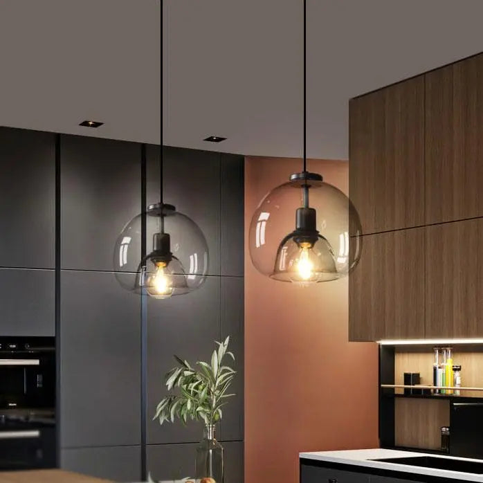 Minimalist Smoke Gray 1-Light Hand-Blown Glass Dome Pendant Light Cuvalon