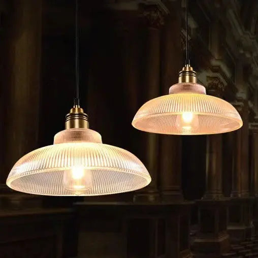 Vintage Striped Pot Lid Glass 1-Light Pendant Light Cuvalon