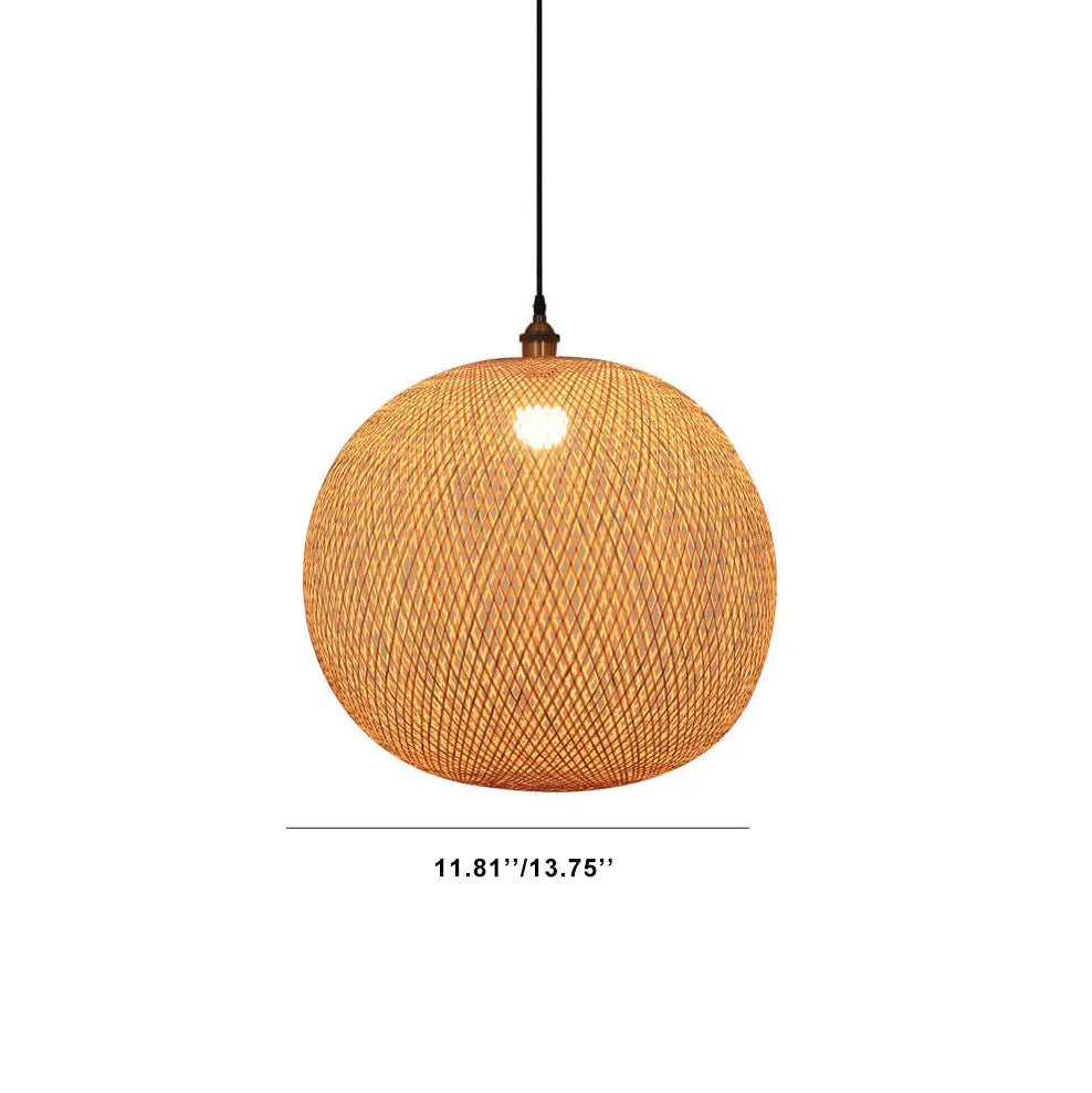 Bamboo Weaving Round Ball Beige 1-Light Japanese Pendant Light Cuvalon