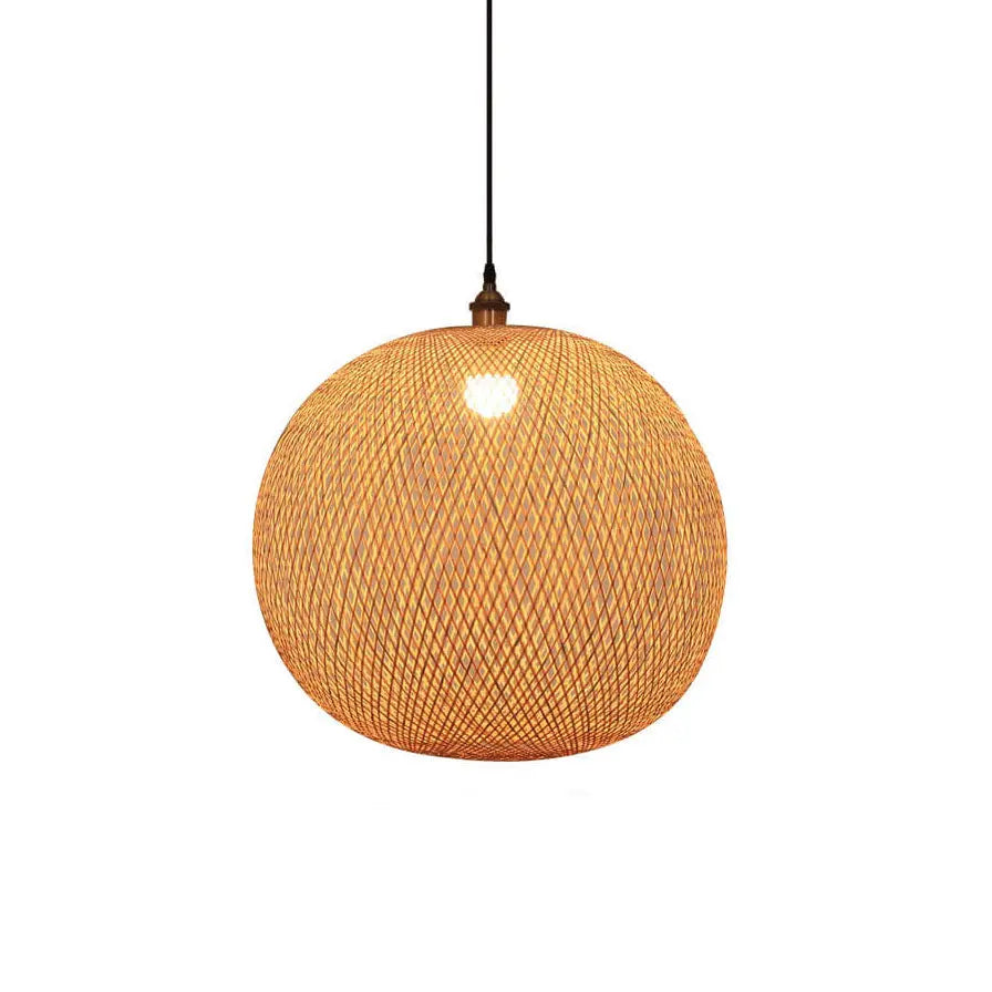 Bamboo Weaving Round Ball Beige 1-Light Japanese Pendant Light Cuvalon