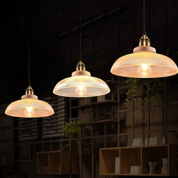 Vintage Striped Pot Lid Glass 1-Light Pendant Light Cuvalon