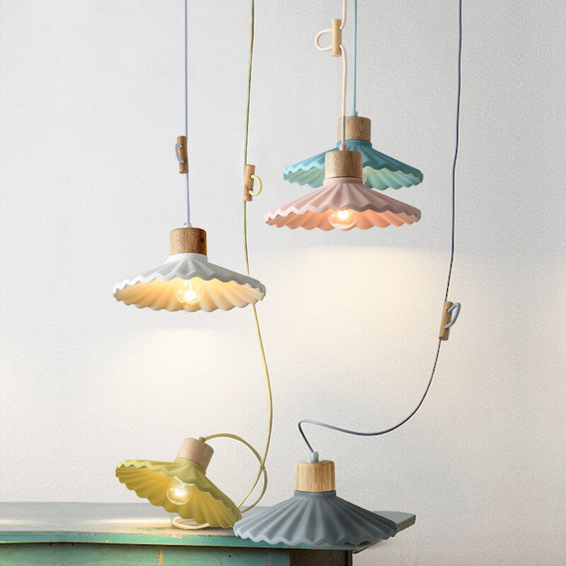 Modern Macaron Cement Scalloped Shade 1-Light Pendant Light Cuvalon
