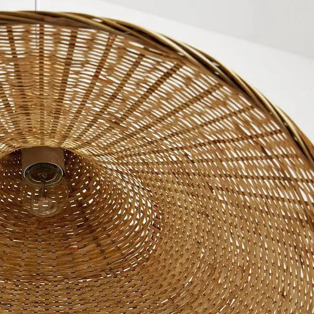 Woven Bamboo 1-Light Straw Hat Pendant Light Cuvalon