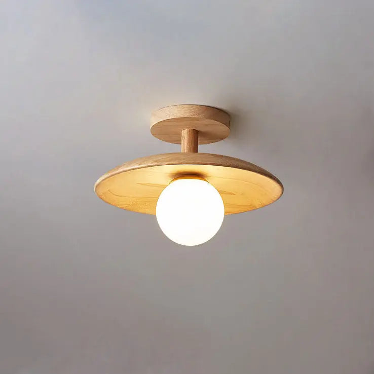 Nordic Creative Wooden Dome 1-Light Semi-Flush Mount Ceiling Light Cuvalon