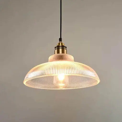 Vintage Striped Pot Lid Glass 1-Light Pendant Light Cuvalon