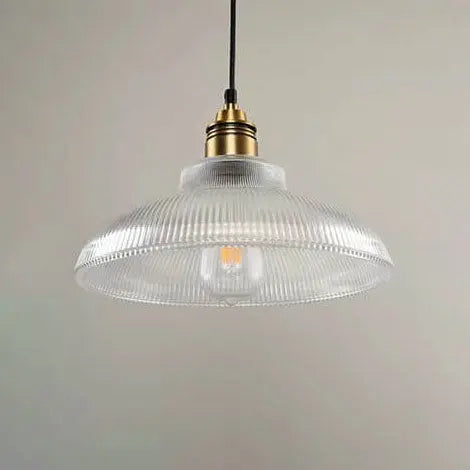 Vintage Striped Pot Lid Glass 1-Light Pendant Light Cuvalon