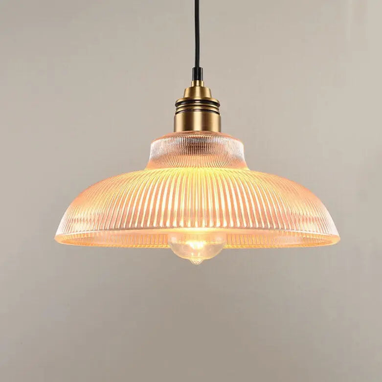 Vintage Striped Pot Lid Glass 1-Light Pendant Light Cuvalon