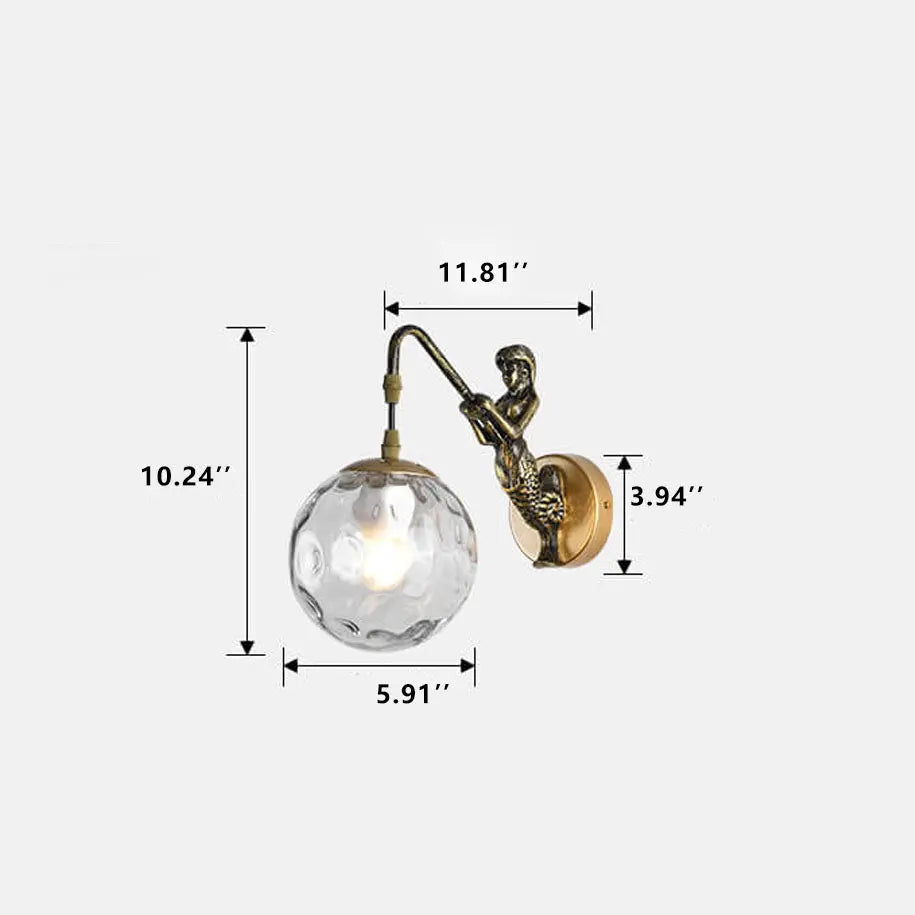 Vintage Rustic Mermaid Orb 1-Light Wall Sconce Lamp Cuvalon