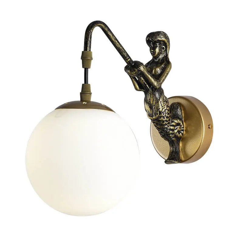 Vintage Rustic Mermaid Orb 1-Light Wall Sconce Lamp Cuvalon