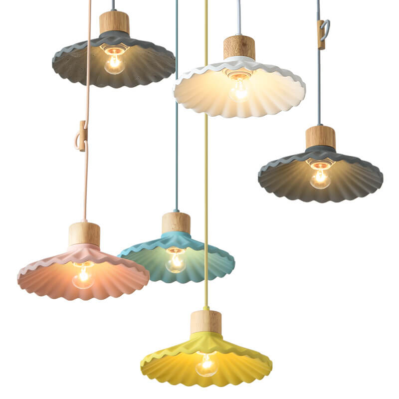 Modern Macaron Cement Scalloped Shade 1-Light Pendant Light Cuvalon