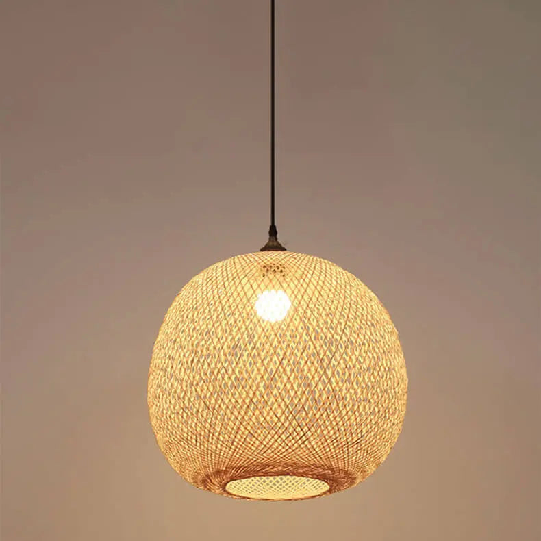 Bamboo Weaving Round Ball Beige 1-Light Japanese Pendant Light Cuvalon