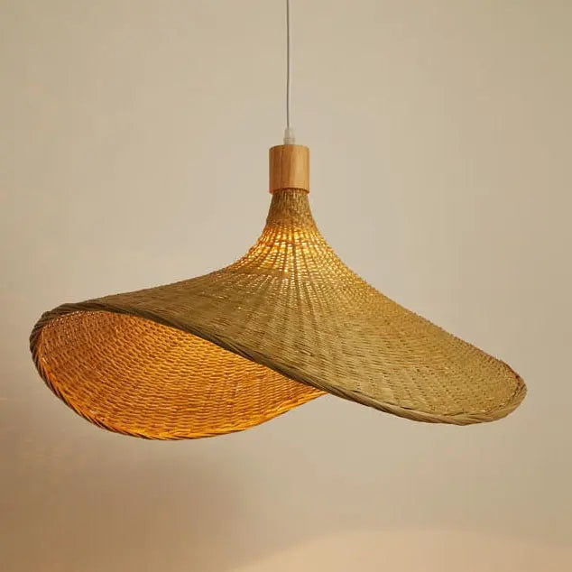 Woven Bamboo 1-Light Straw Hat Pendant Light Cuvalon