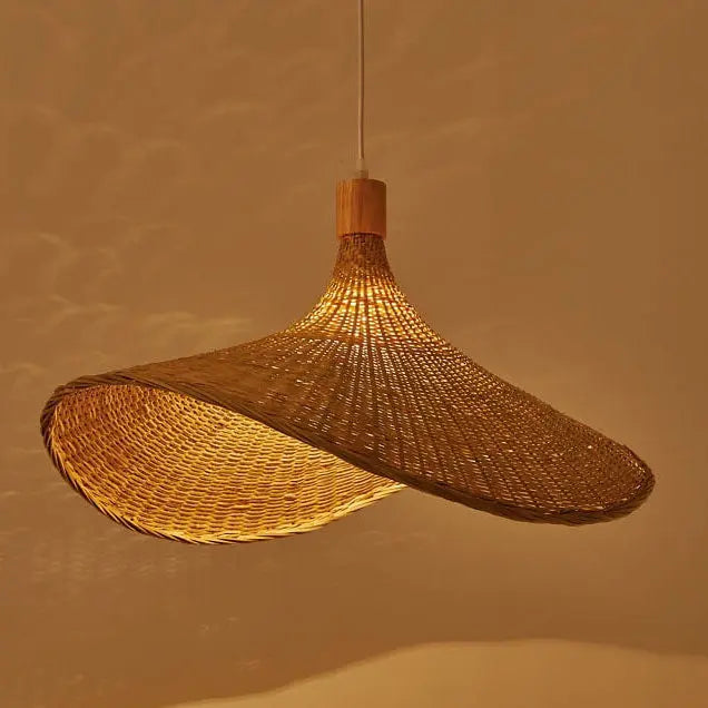 Woven Bamboo 1-Light Straw Hat Pendant Light Cuvalon