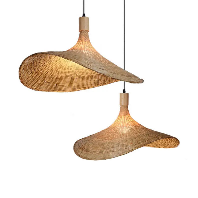 Woven Bamboo 1-Light Straw Hat Pendant Light Cuvalon