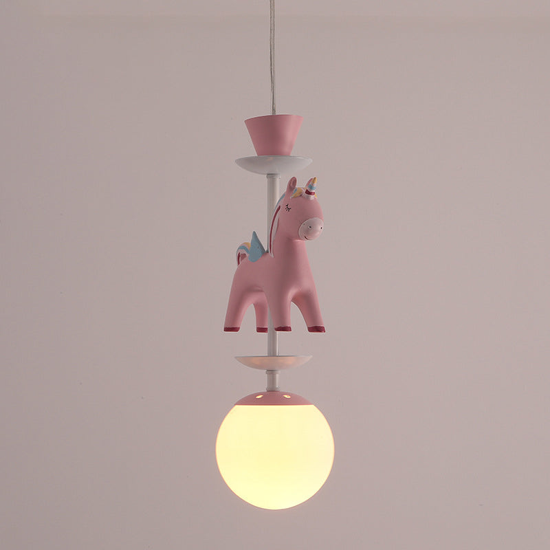 Modern Art Deco Kids Iron Resin Glass Round Base Ball Horse 1/3/5 Light Flush Mount Ceiling Light For Bedroom Cuvalon