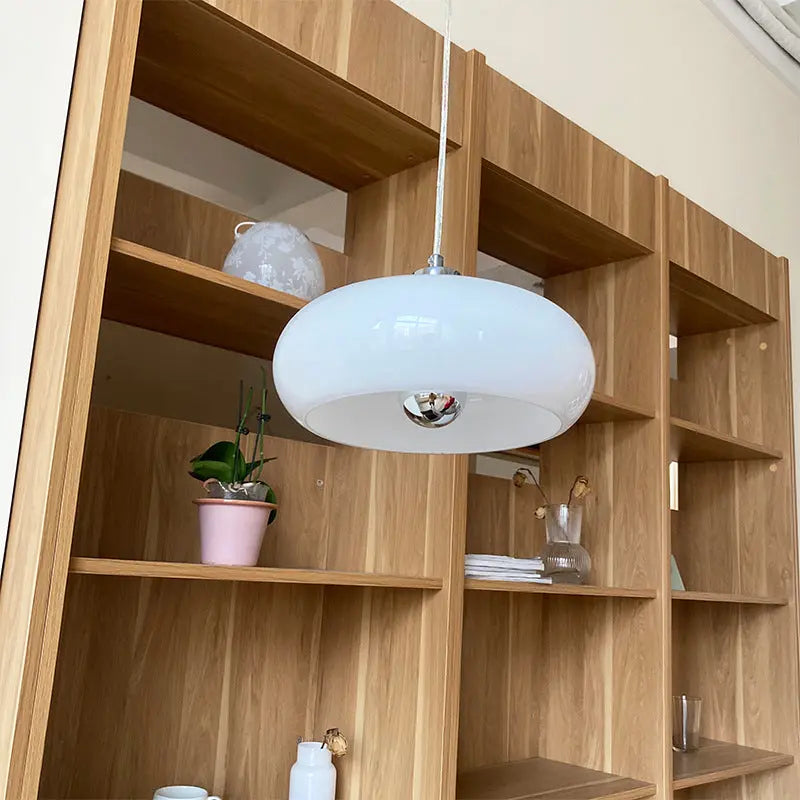 Vintage White / Orange Glass Dome 1-Light Pendant Light Cuvalon