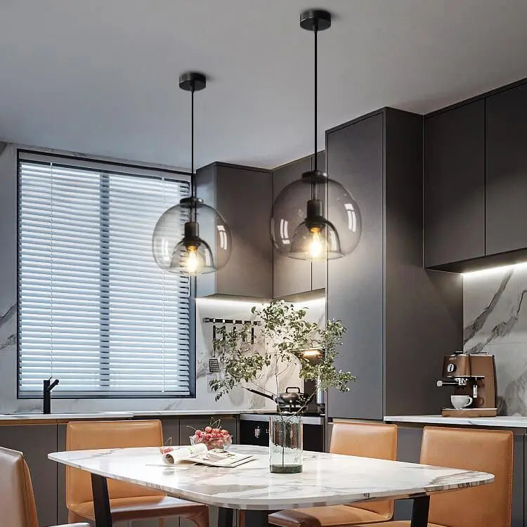Minimalist Smoke Gray 1-Light Hand-Blown Glass Dome Pendant Light Cuvalon