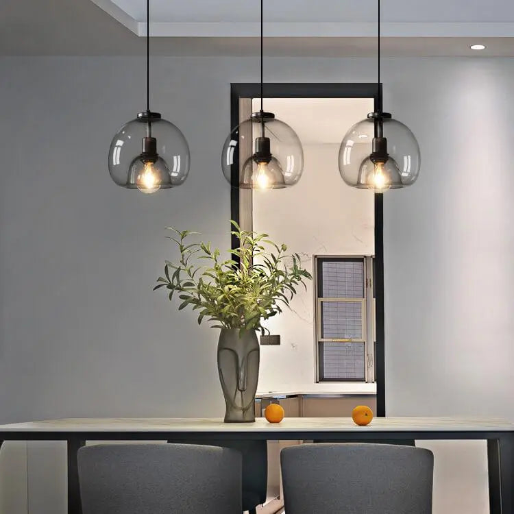 Minimalist Smoke Gray 1-Light Hand-Blown Glass Dome Pendant Light Cuvalon