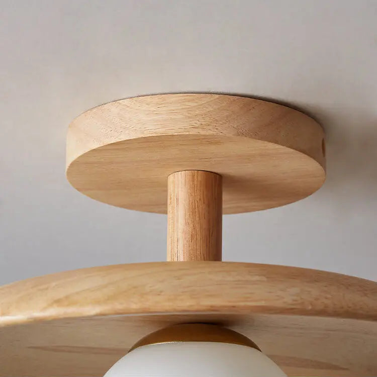 Nordic Creative Wooden Dome 1-Light Semi-Flush Mount Ceiling Light Cuvalon
