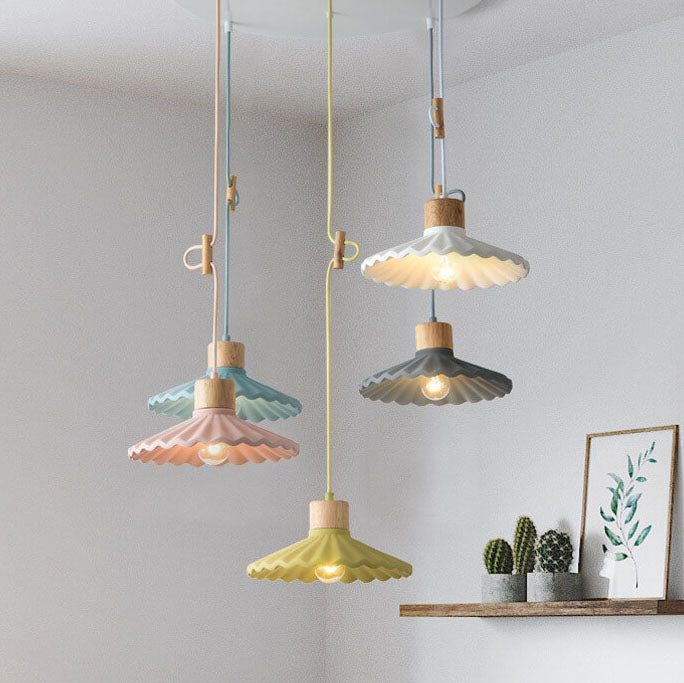 Modern Macaron Cement Scalloped Shade 1-Light Pendant Light Cuvalon