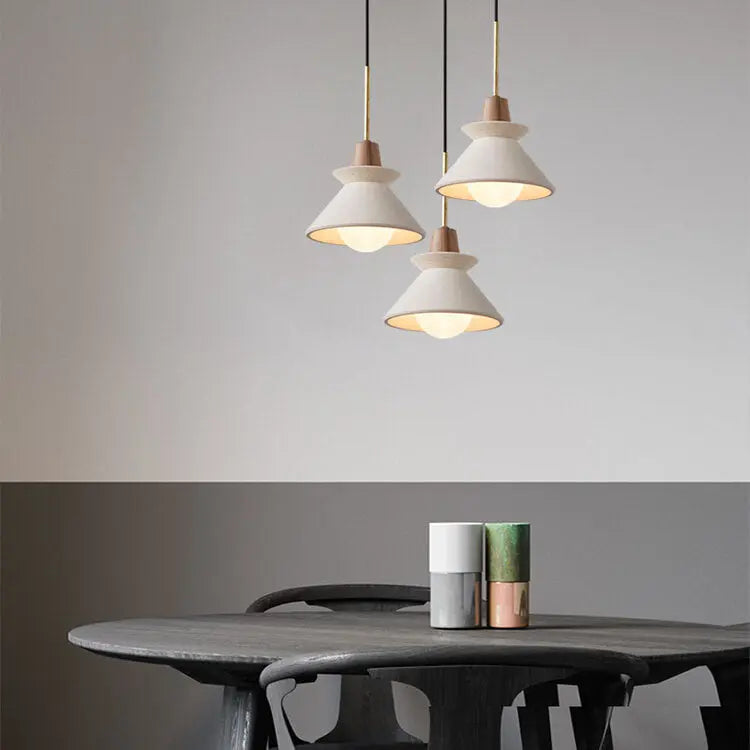 Nordic Minimalist White Cement 1-Light Tapered Pendant Light Cuvalon