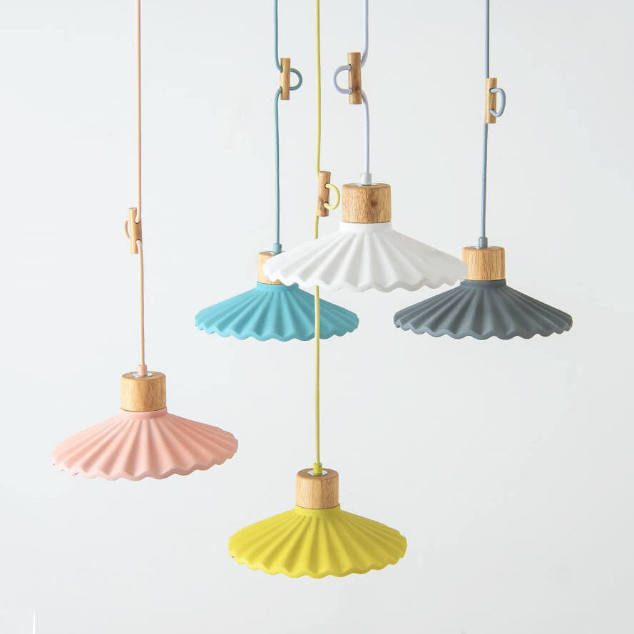 Modern Macaron Cement Scalloped Shade 1-Light Pendant Light Cuvalon