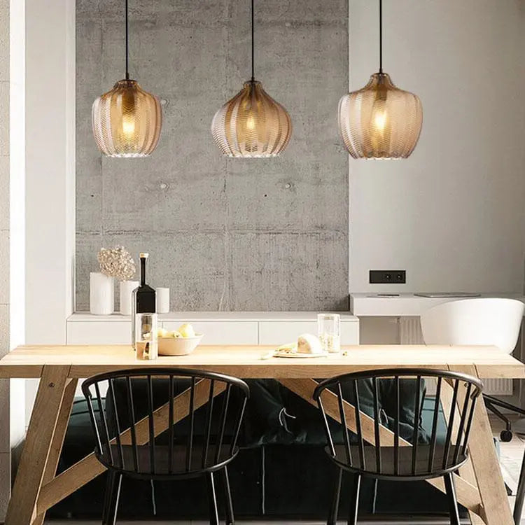 Nordic Textured Wavy Glass 1-Light Barrel Pendant Light Cuvalon