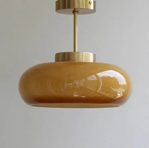 Vintage Brass Yellow Glass 1-Light Semi-Flush Mount Ceiling Light Cuvalon