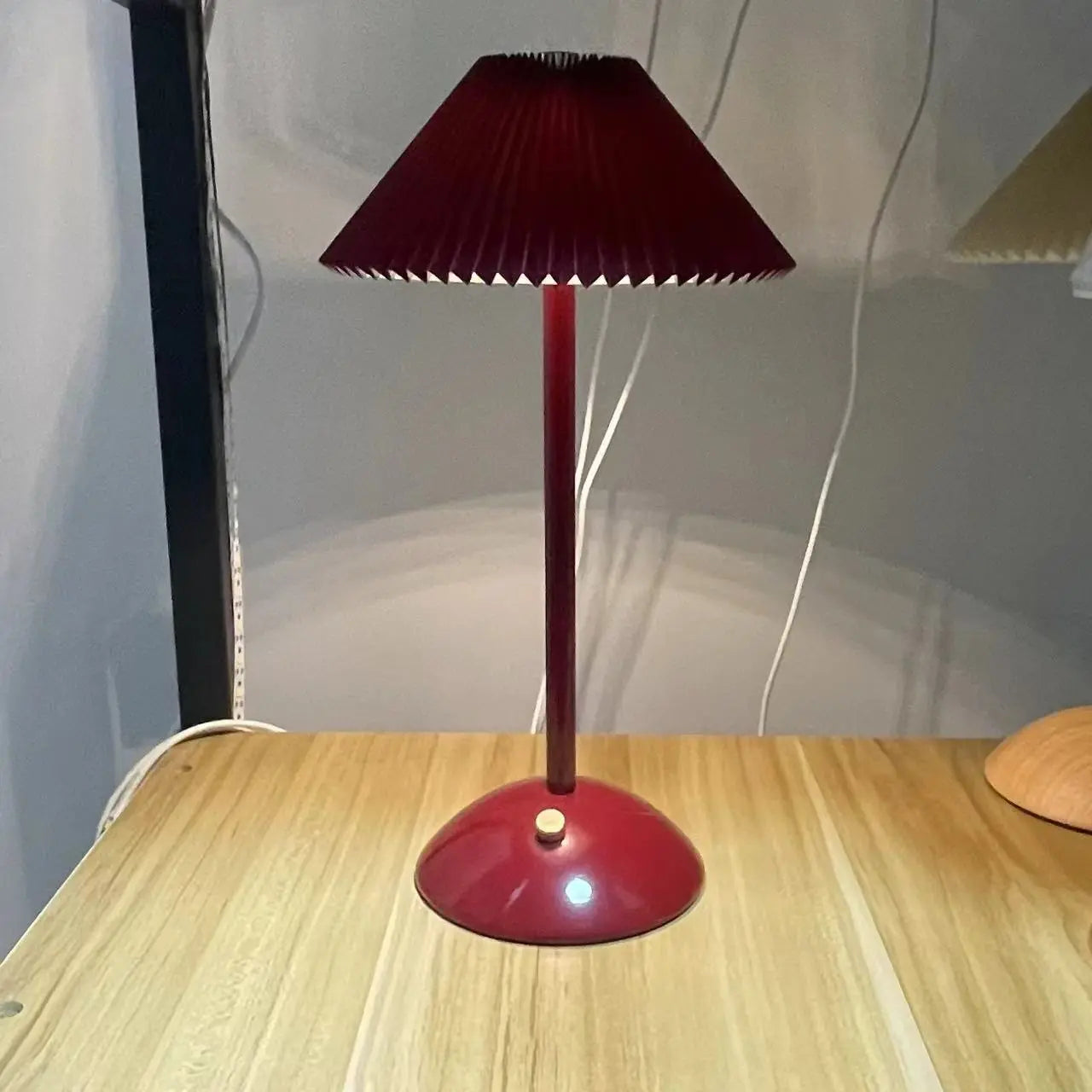Contemporary Scandinavian Rechargeable Iron Fabric Conic Pleated 1-Light Table Lamp For Bedside Cuvalon