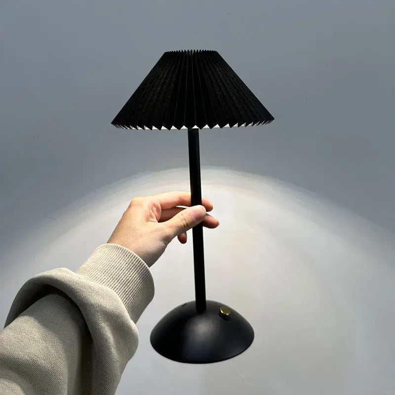 Contemporary Scandinavian Rechargeable Iron Fabric Conic Pleated 1-Light Table Lamp For Bedside Cuvalon