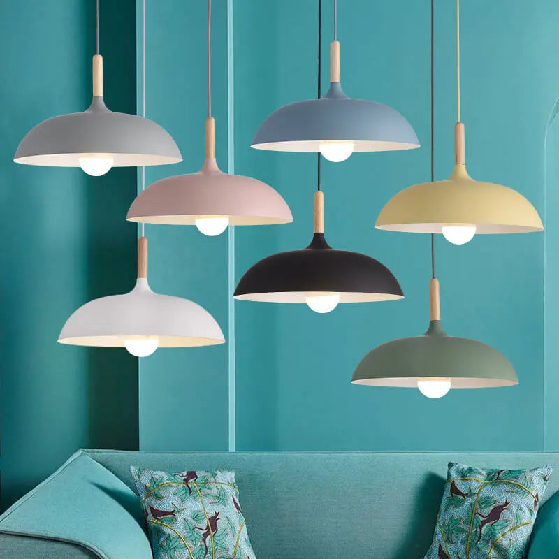 Modern Metal Wooden Top 1-Light Dome Pendant Light Cuvalon