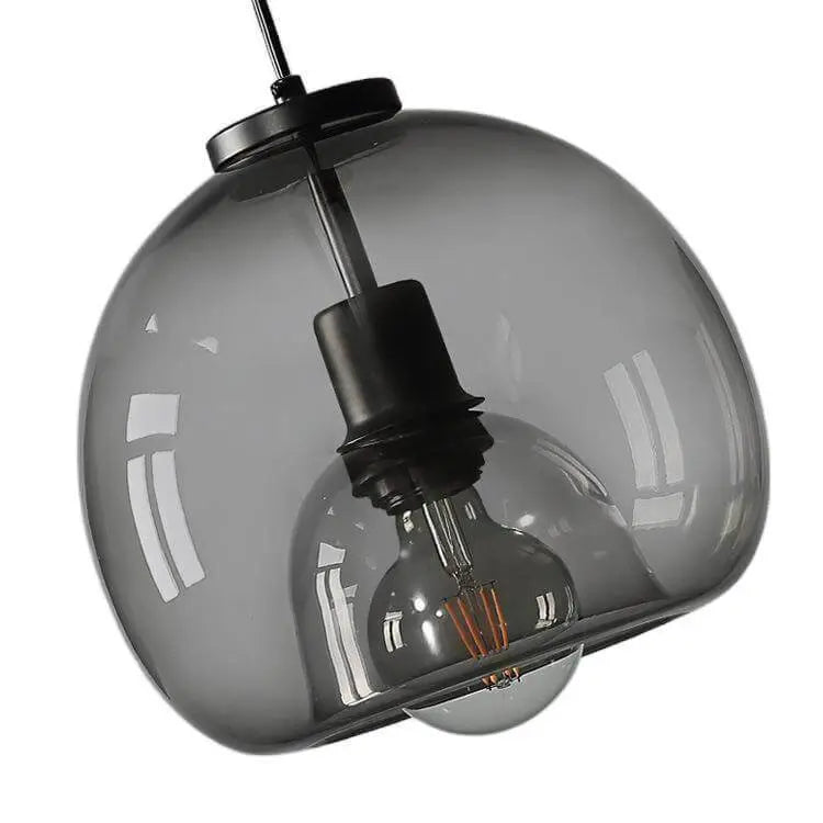 Minimalist Smoke Gray 1-Light Hand-Blown Glass Dome Pendant Light Cuvalon