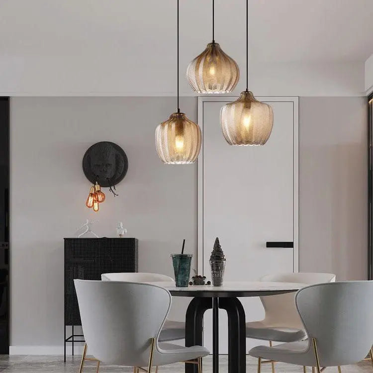 Nordic Textured Wavy Glass 1-Light Barrel Pendant Light Cuvalon