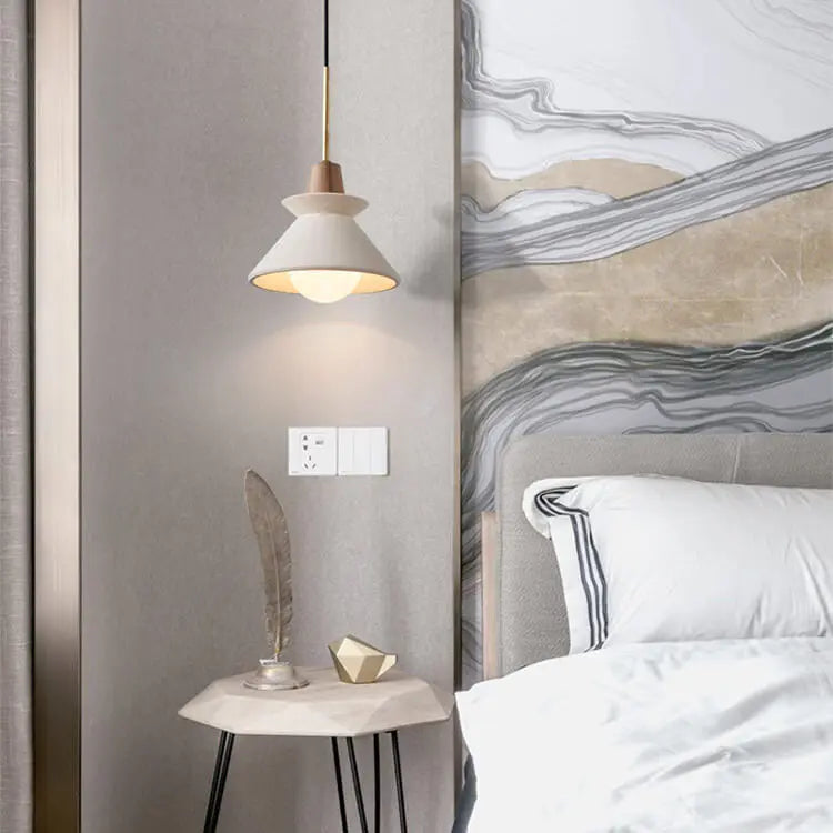 Nordic Minimalist White Cement 1-Light Tapered Pendant Light Cuvalon