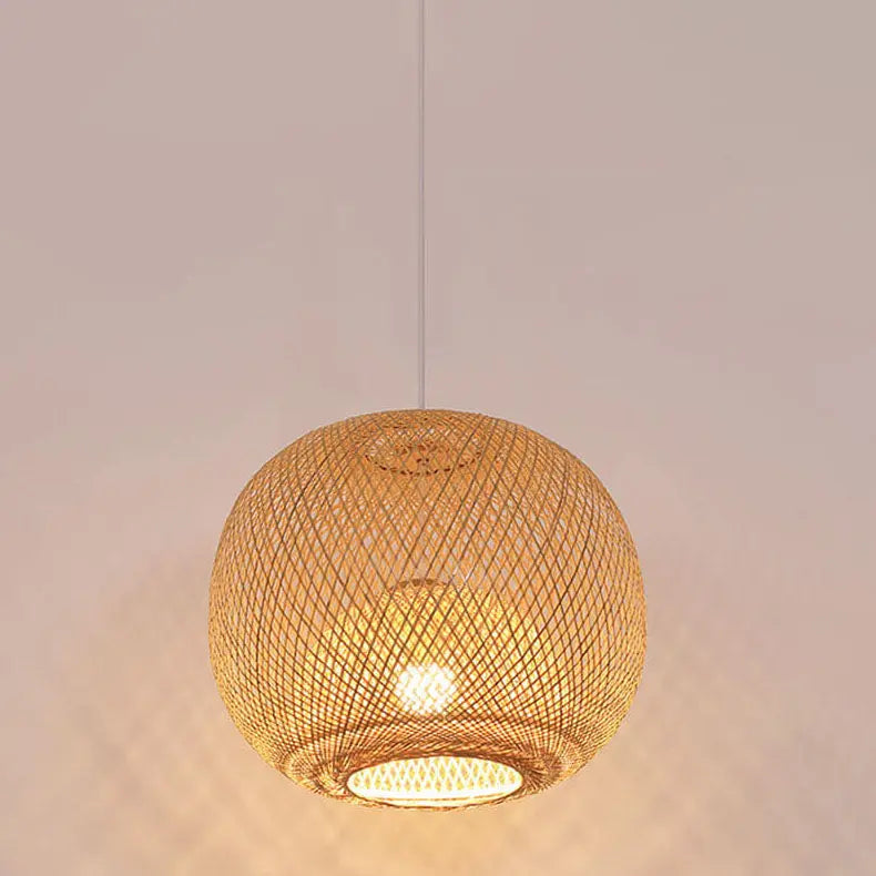 Bamboo Weaving Round Ball Beige 1-Light Japanese Pendant Light Cuvalon