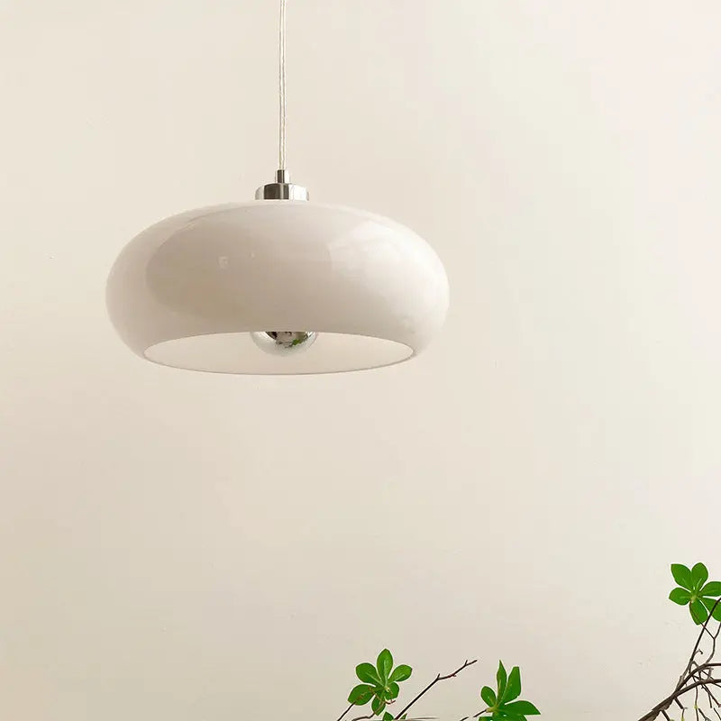 Vintage White / Orange Glass Dome 1-Light Pendant Light Cuvalon