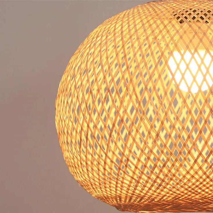 Bamboo Weaving Round Ball Beige 1-Light Japanese Pendant Light Cuvalon