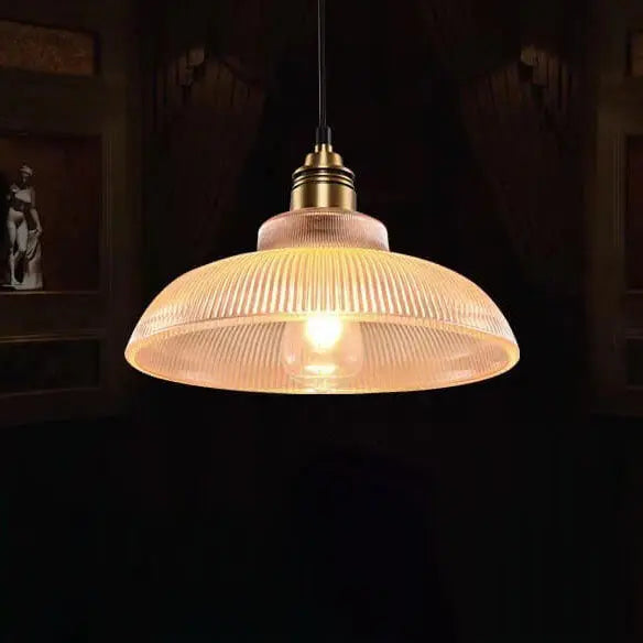 Vintage Striped Pot Lid Glass 1-Light Pendant Light Cuvalon