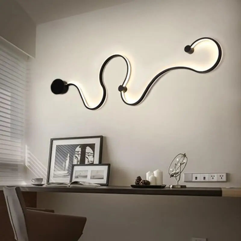 Modern Long Aluminum Snake Shaped 1-Light Curved LED Wall Sconce Lamp Cuvalon