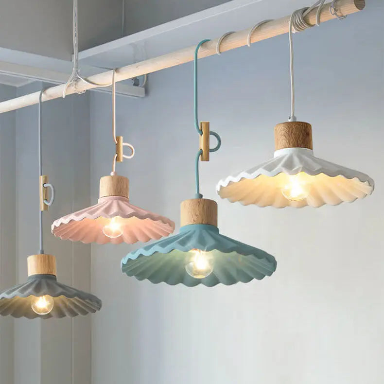Modern Macaron Cement Scalloped Shade 1-Light Pendant Light for Living Room Cuvalon