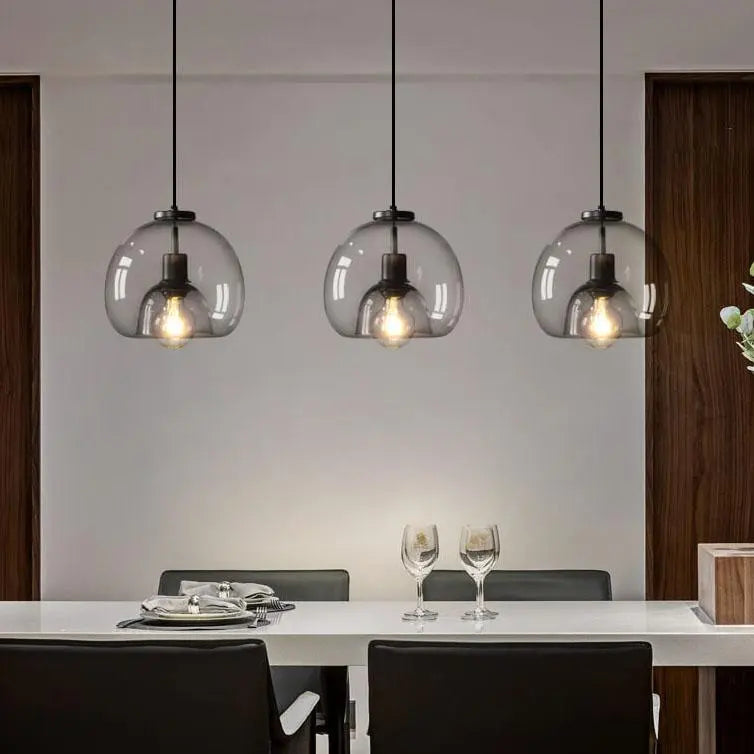 Minimalist Smoke Gray 1-Light Hand-Blown Glass Dome Pendant Light Cuvalon