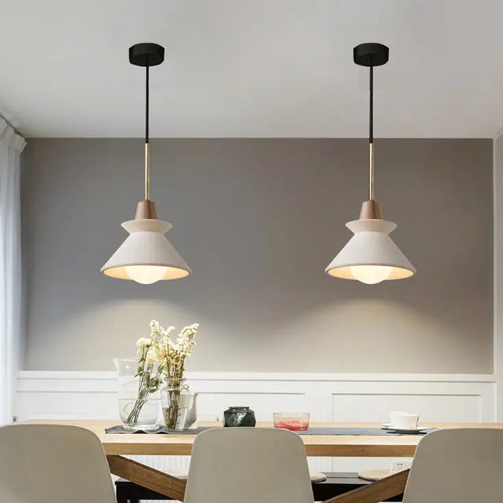 Nordic Minimalist White Cement 1-Light Tapered Pendant Light Cuvalon