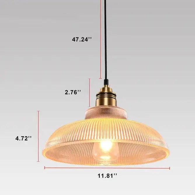 Vintage Striped Pot Lid Glass 1-Light Pendant Light Cuvalon