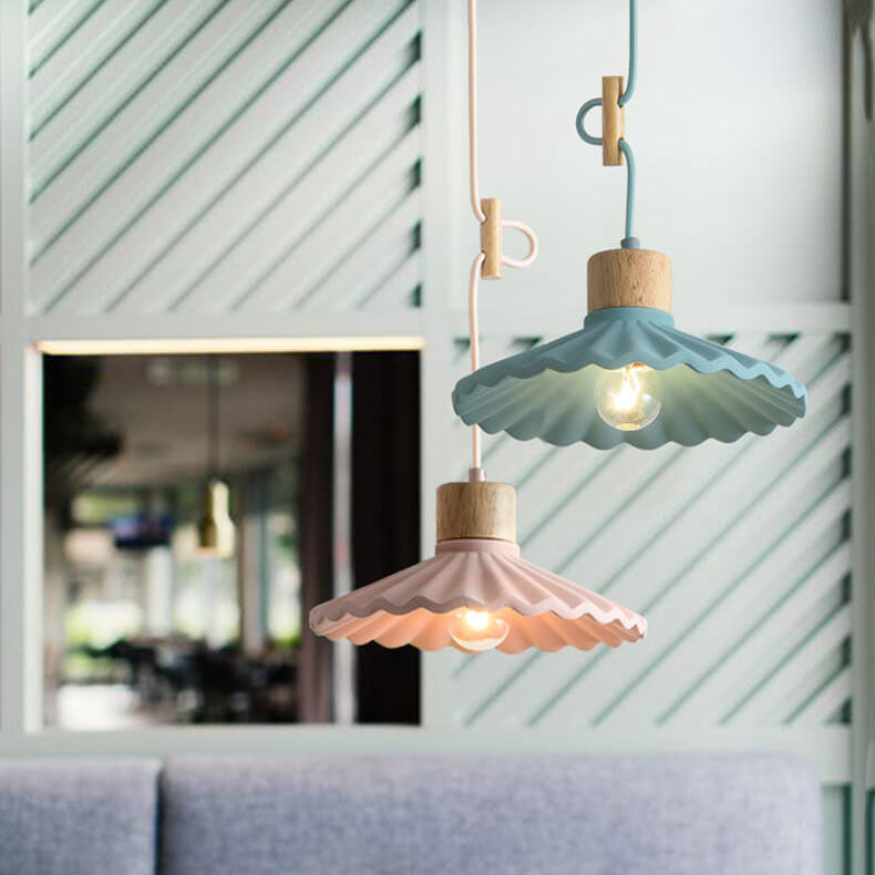 Modern Macaron Cement Scalloped Shade 1-Light Pendant Light Cuvalon