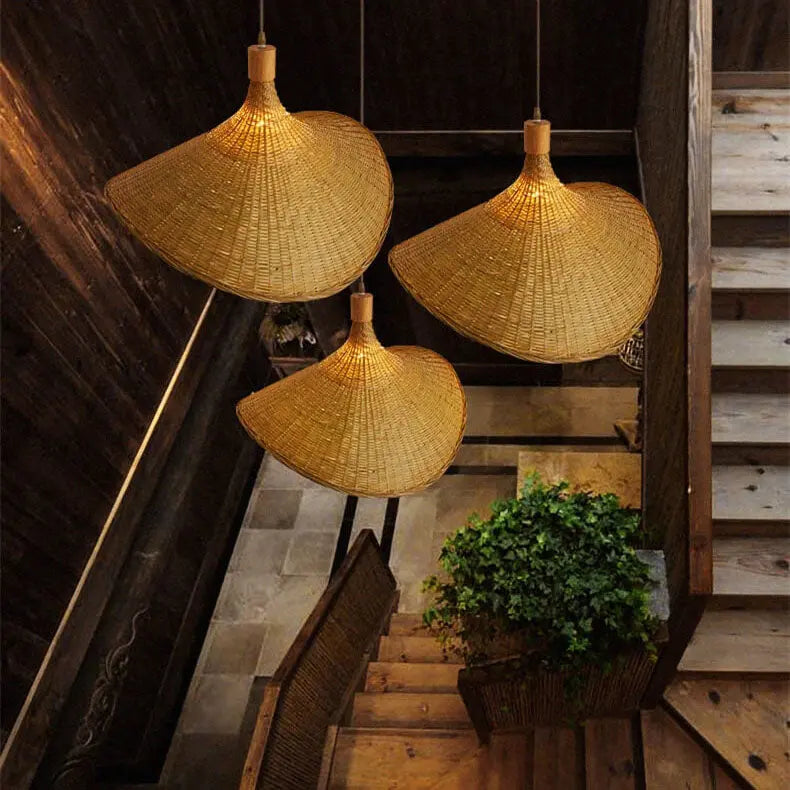 Woven Bamboo 1-Light Straw Hat Pendant Light Cuvalon