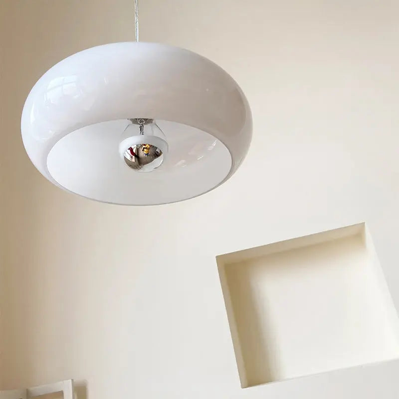 Vintage White / Orange Glass Dome 1-Light Pendant Light Cuvalon