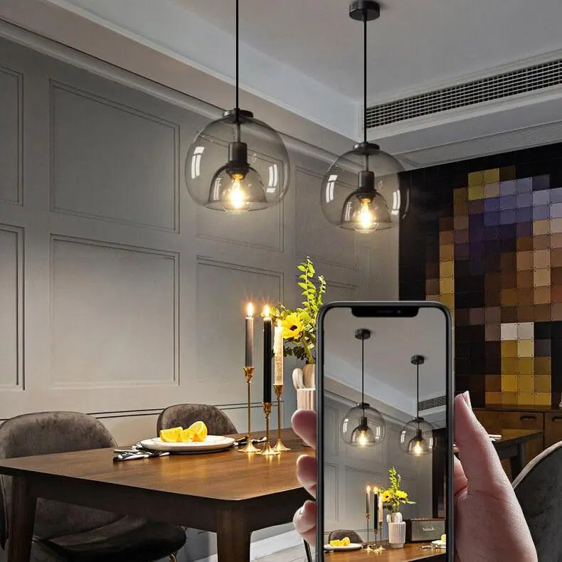 Minimalist Smoke Gray 1-Light Hand-Blown Glass Dome Pendant Light Cuvalon