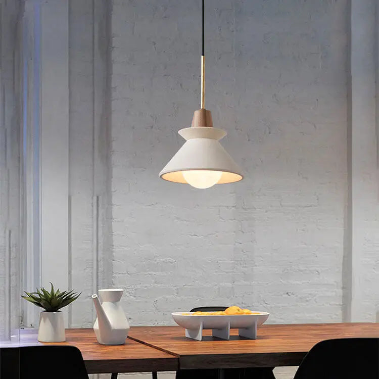 Nordic Minimalist White Cement 1-Light Tapered Pendant Light Cuvalon