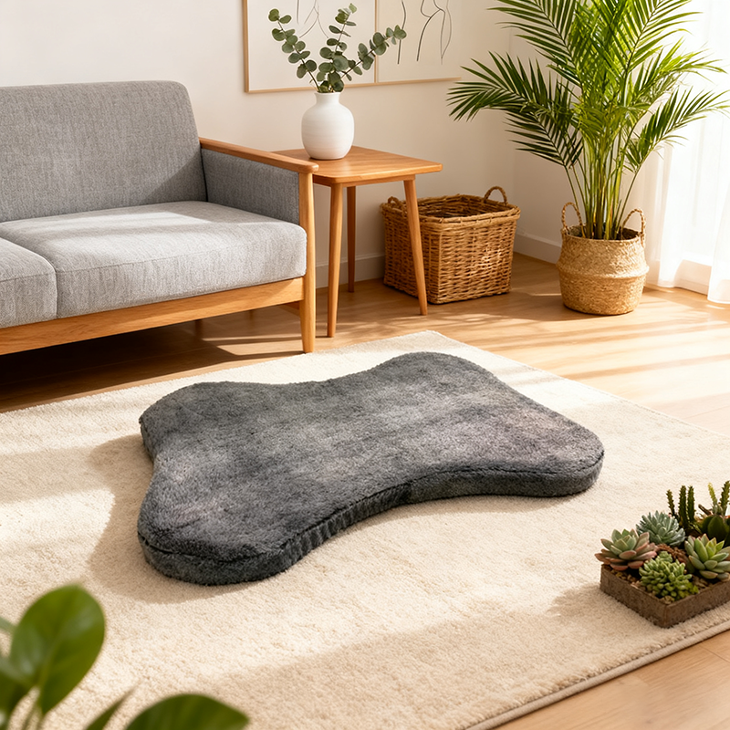 Modern Minimalist Irregular Rectangular Pet Bed: Bone Shape - Compressible Cat Bed For Bedroom Cuvalon